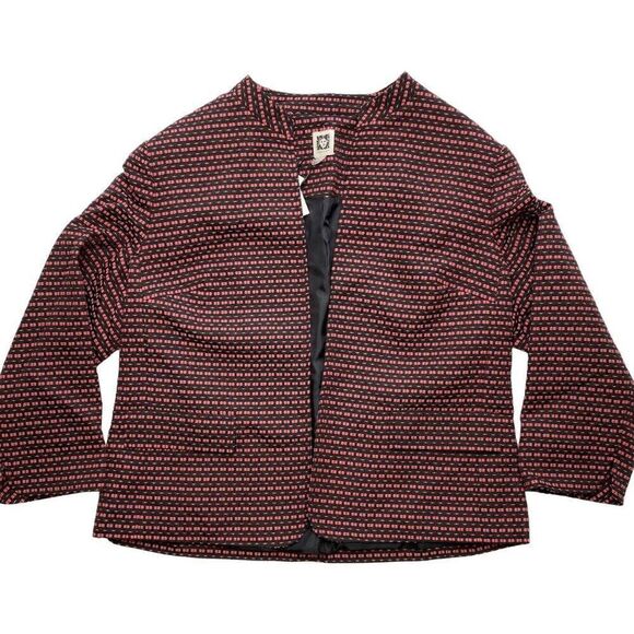Anne Klein Menswear Blazer Women's 2 XS Black Red Open-Front Mandarin Collar NWT - Picture 7 of 16